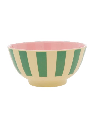RICE - Medium Melamine Bowl - Green Stripe Print
