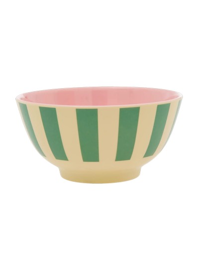 RICE - Medium Melamine Bowl - Green Stripe Print