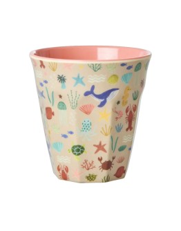 RICE - Medium Melamine Beker - Koraal - Ocean Print