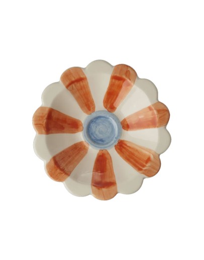RICE - Small Ceramic Dipping Bowl - Orange - Hand-painted Stripes