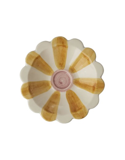 RICE - Small Ceramic Dipping Bowl - Yellow - Hand-painted Stripes