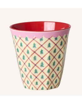 RICE - Medium Melamine Beker - Crème - Diamond Christmas Tree Print