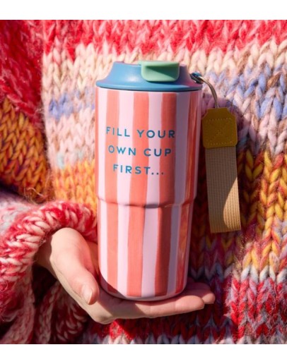 RICE - Roestvrijstalen Thermobeker - Roze - Organic Stripes Print