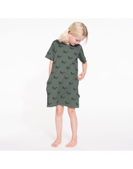 SNURK - Kids T shirt Dress - Black Horses Green