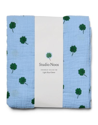 STUDIO NOOS - Hydrofiele Doek Met Klavertjes – Large - Lichtblauw