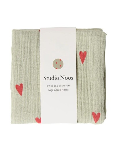STUDIO NOOS - Hydrofiele Doek Met Hartjes – Medium - Groen STUDIO NOOS - Hydrofiele Doek Met Hartjes – Medium - Groen