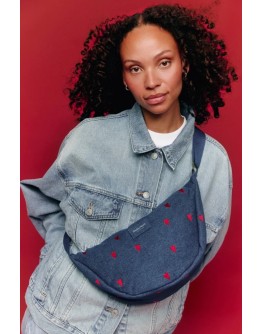 STUDIO NOOS - Donkerblauwe Rode Hartjes Denim Fanny Pack