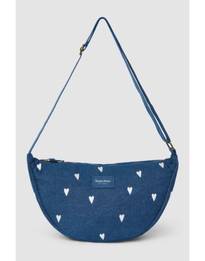 STUDIO NOOS - Donkerblauwe Witte Hartjes Denim Fanny Pack
