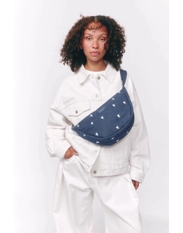 STUDIO NOOS - Donkerblauwe Witte Hartjes Denim Fanny Pack