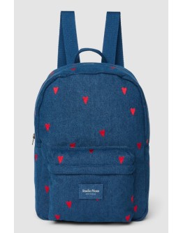 STUDIO NOOS - Denim Midi Backpack - Dark Blue Red Hearts