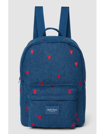STUDIO NOOS - Denim Midi Backpack - Dark Blue Red Hearts