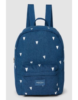 STUDIO NOOS - Denim Midi Backpack - Dark Blue White Hearts