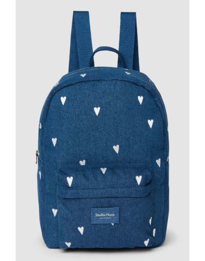 STUDIO NOOS - Denim Midi Backpack - Dark Blue White Hearts
