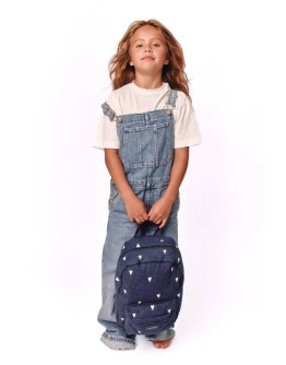 STUDIO NOOS - Denim Midi Backpack - Dark Blue White Hearts