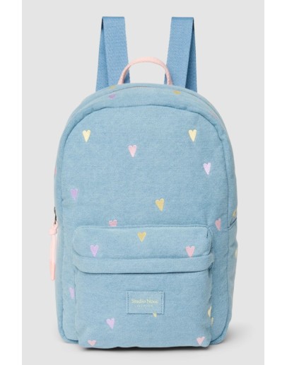 STUDIO NOOS - Denim Midi Backpack - Light Blue Hearts